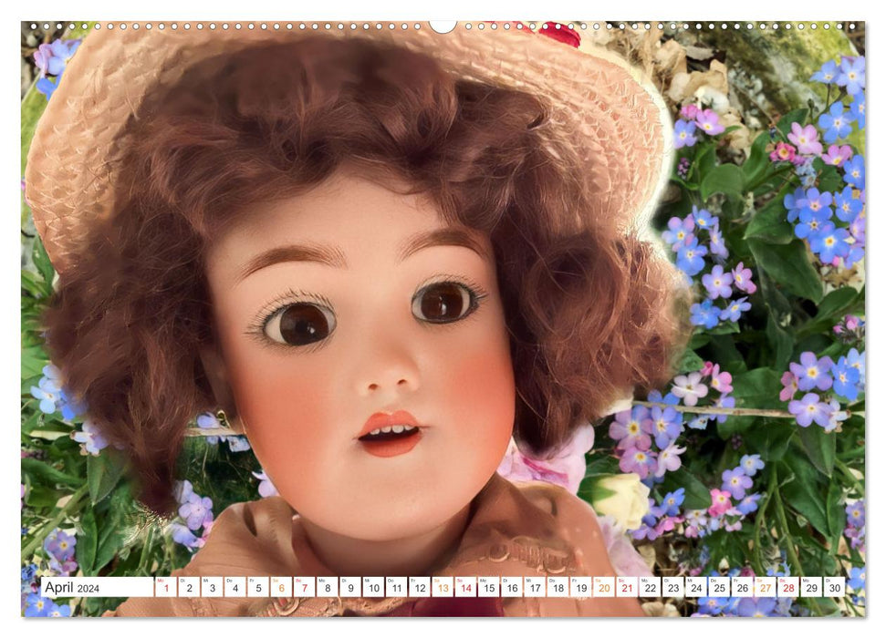 Old dolls and flowers (CALVENDO Premium Wall Calendar 2024) 