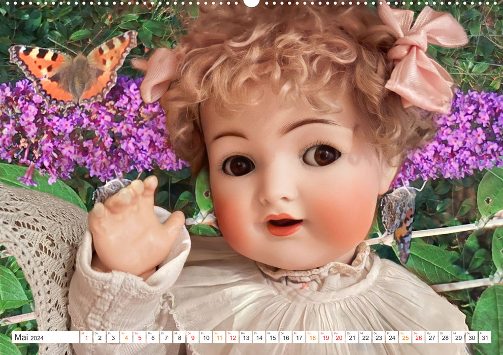 Alte Puppen und Blumen (CALVENDO Premium Wandkalender 2024)