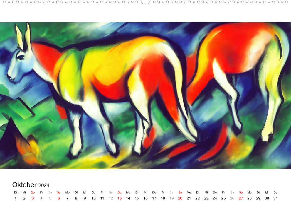 Bauernhoftiere, expressionistisch bunt (CALVENDO Premium Wandkalender 2024)