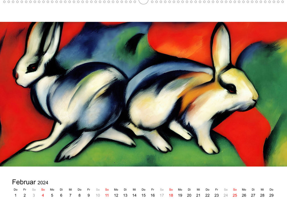 Bauernhoftiere, expressionistisch bunt (CALVENDO Premium Wandkalender 2024)