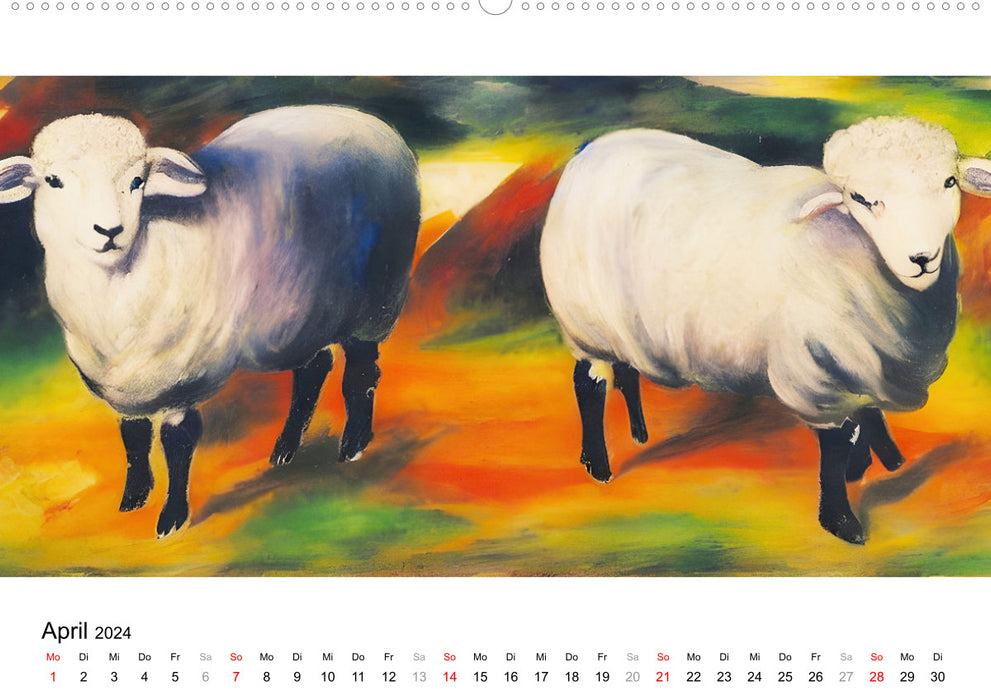 Bauernhoftiere, expressionistisch bunt (CALVENDO Premium Wandkalender 2024)