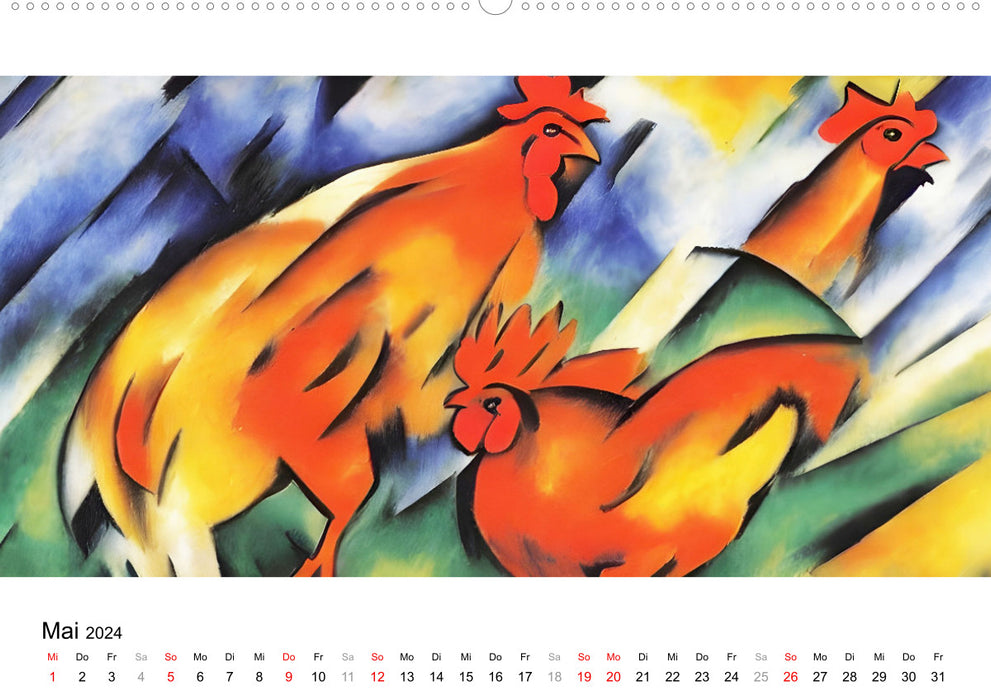 Bauernhoftiere, expressionistisch bunt (CALVENDO Premium Wandkalender 2024)