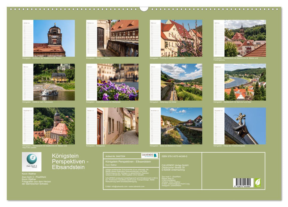 Königstein Perspektiven - Elbsandstein (CALVENDO Wandkalender 2024)