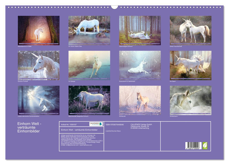 Unicorn World - images de licorne de rêve (calendrier mural CALVENDO 2024) 