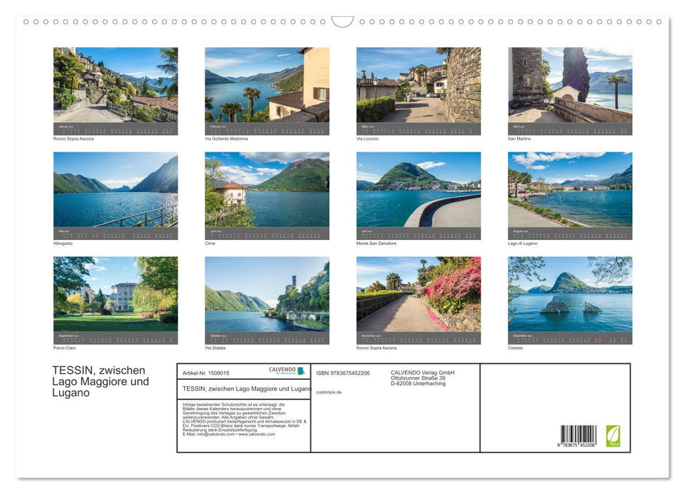 Ticino, between Lake Maggiore and Lugano (CALVENDO wall calendar 2024) 