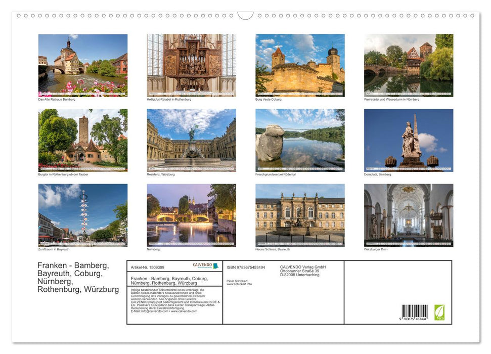 Franconia - Bamberg, Bayreuth, Coburg, Nuremberg, Rothenburg, Würzburg (CALVENDO wall calendar 2024) 