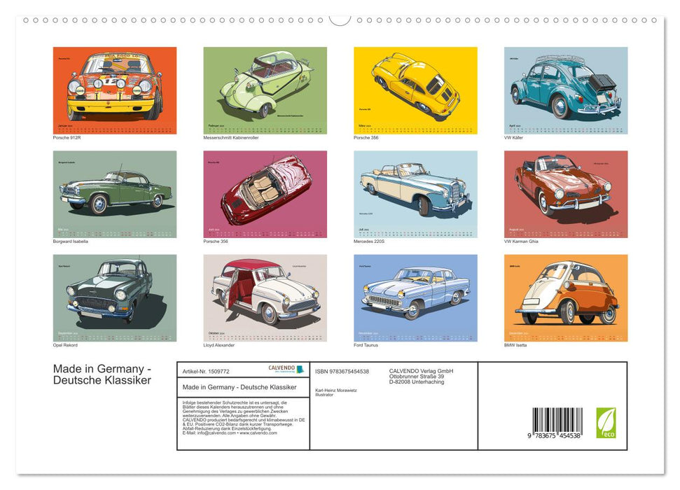 Made in Germany - Illustrations of German vintage cars (CALVENDO Premium Wall Calendar 2024) 