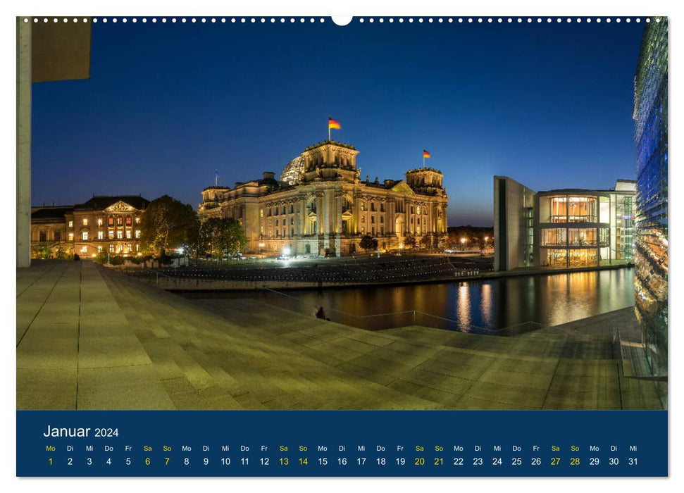 Berlin à l'heure bleue - 12 sites touristiques de Berlin (calendrier mural CALVENDO 2024) 