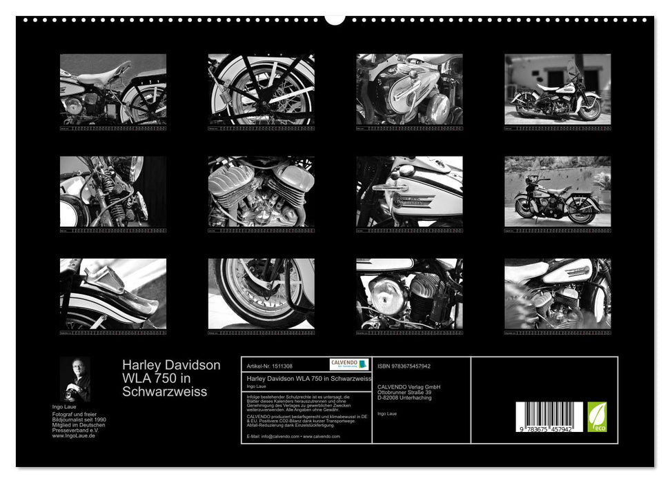 Harley Davidson WLA 750 en noir et blanc (Calendrier mural CALVENDO Premium 2024) 