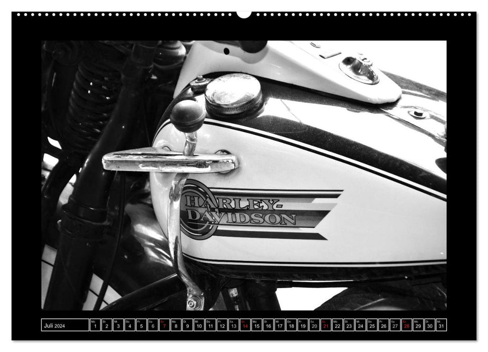 Harley Davidson WLA 750 in Schwarzweiss (CALVENDO Premium Wandkalender 2024)