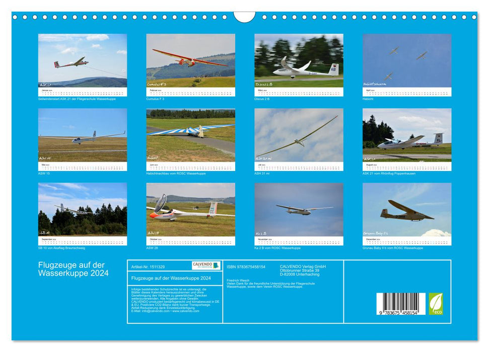 Avions sur la Wasserkuppe 2024 (calendrier mural CALVENDO 2024) 