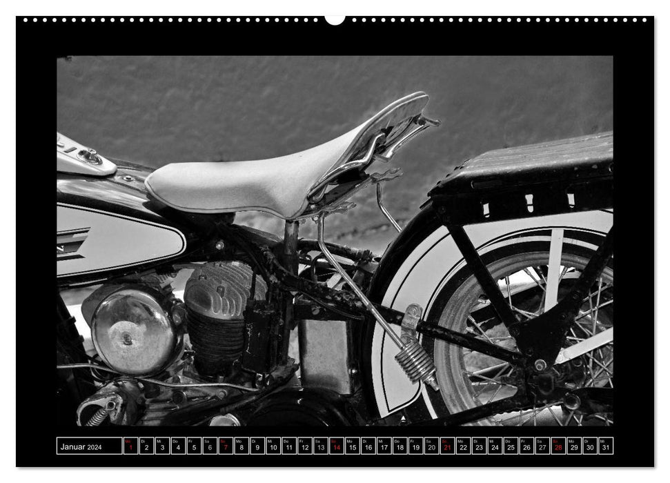 Harley Davidson WLA 750 in Schwarzweiss (CALVENDO Wandkalender 2024)