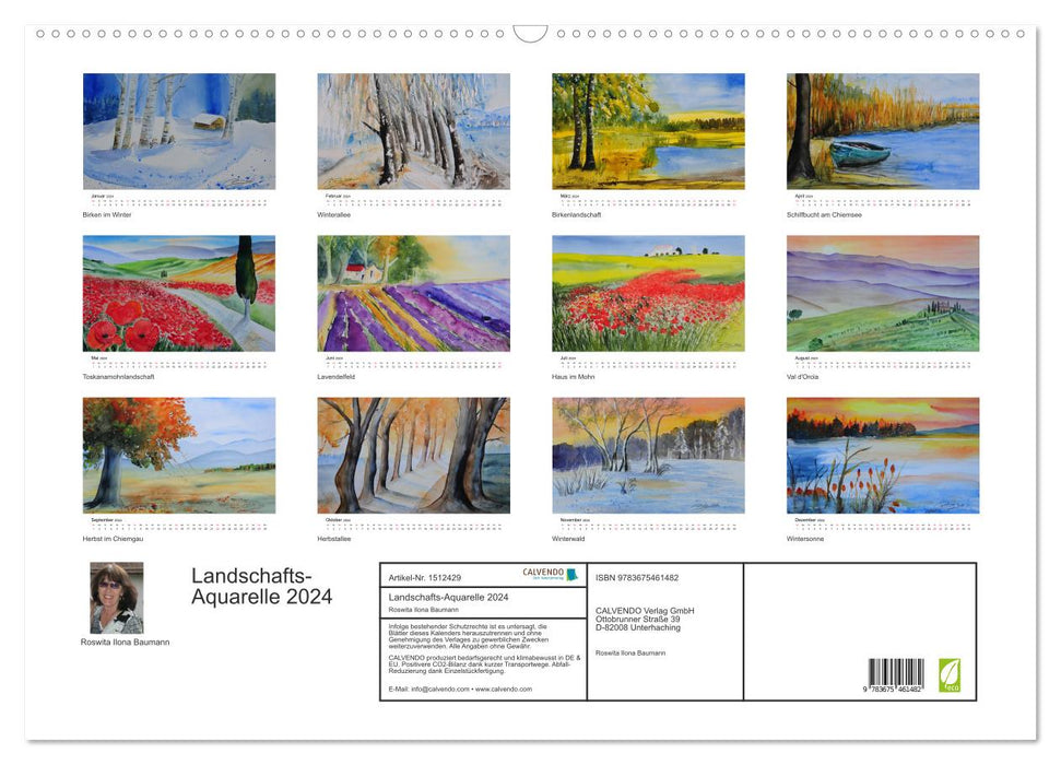 Landschafts-Aquarelle 2024 Roswita Ilona Baumann (CALVENDO Wandkalender 2024)