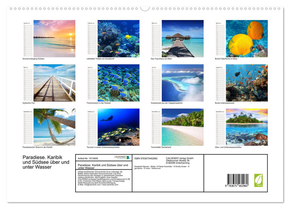 Paradiese. Karibik und Südsee über und unter Wasser (CALVENDO Premium Wandkalender 2024)