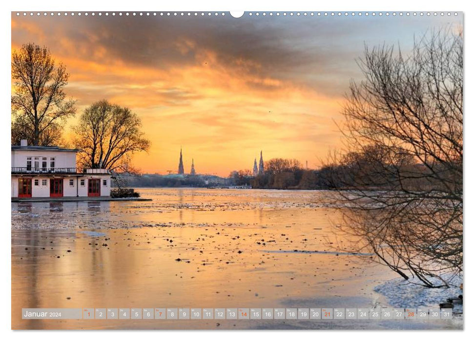 Hamburg Stadt an der Alster und Elbe (CALVENDO Wandkalender 2024)