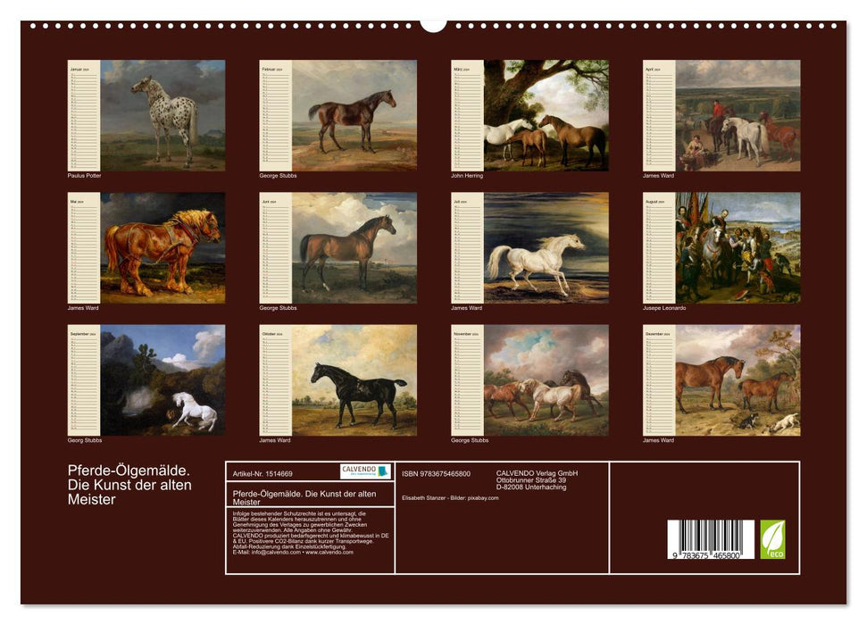 Pferde-Ölgemälde. Die Kunst der alten Meister (CALVENDO Premium Wandkalender 2024)