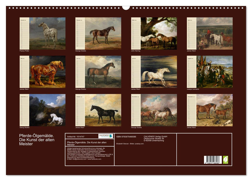 Pferde-Ölgemälde. Die Kunst der alten Meister (CALVENDO Wandkalender 2024)