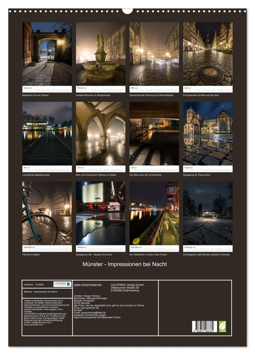 Münster - Impressionen bei Nacht (CALVENDO Wandkalender 2024)