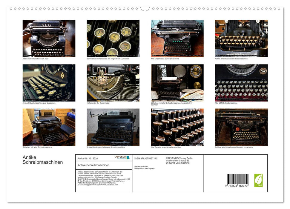 Machines à écrire anciennes (Calvendo Premium Wall Calendar 2024) 