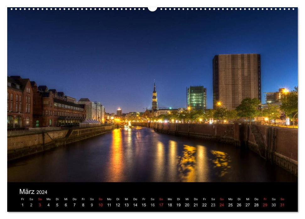 Hamburg - Lights of the Night (CALVENDO Premium Wall Calendar 2024) 