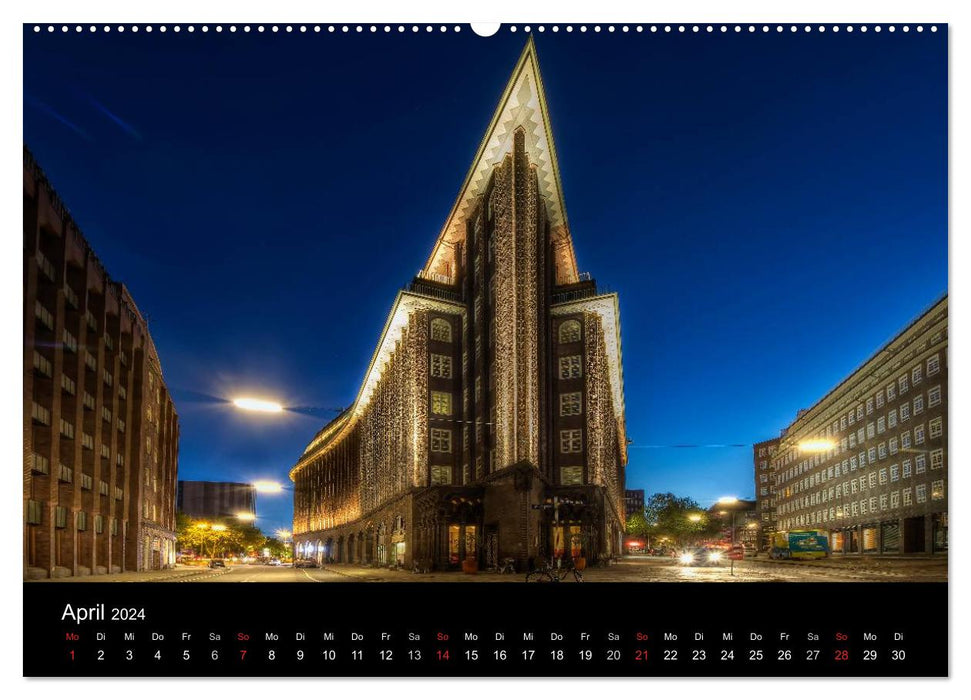 Hamburg - Lights of the Night (CALVENDO Premium Wall Calendar 2024) 