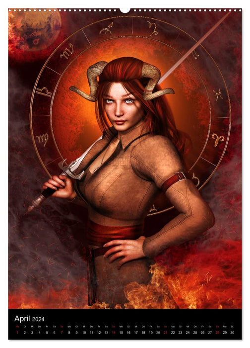 Unter Sternen geboren - Fantasy Tierkreis im Zeichen der Frau (CALVENDO Premium Wandkalender 2024)