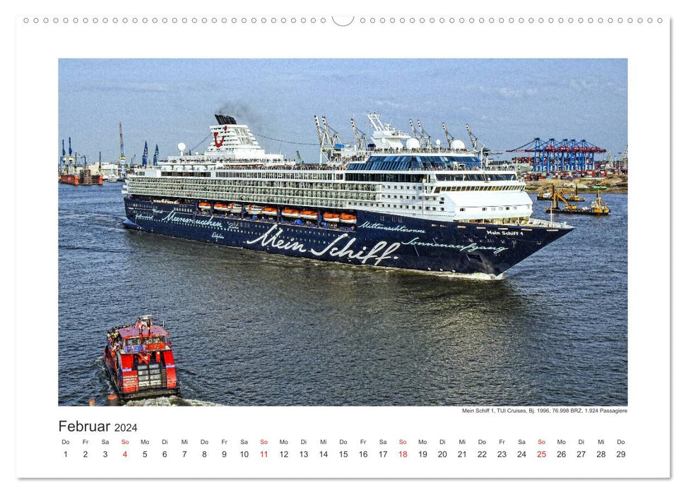 Cruise ships course Hamburg 2024 (CALVENDO Premium Wall Calendar 2024) 