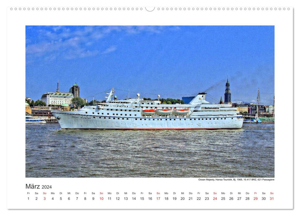 Cruise ships course Hamburg 2024 (CALVENDO Premium Wall Calendar 2024) 