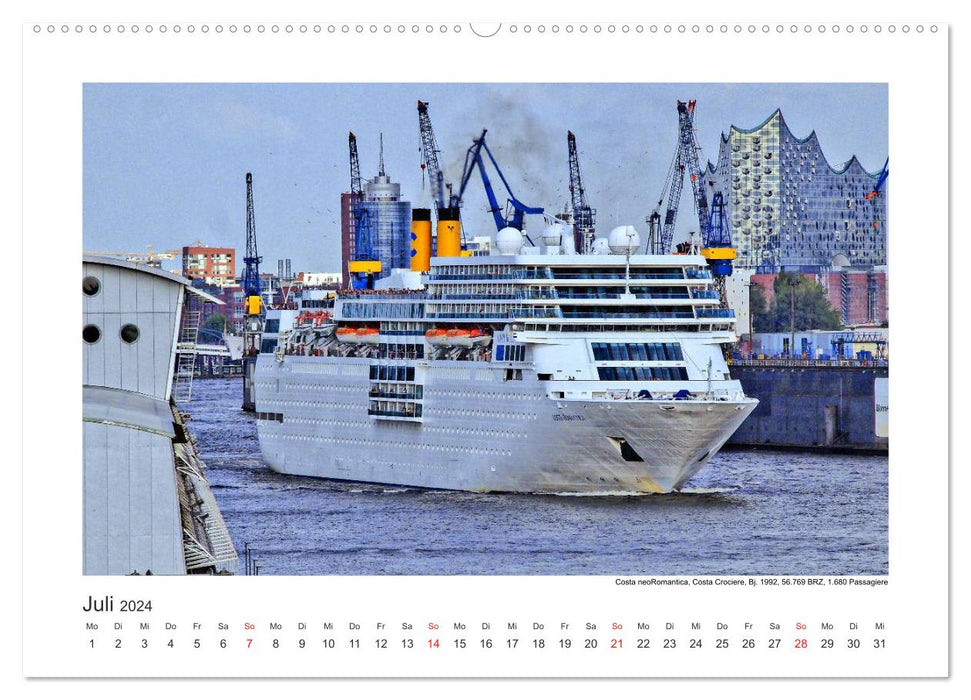 Kreuzfahrtschiffe Kurs Hamburg 2024 (CALVENDO Premium Wandkalender 2024)