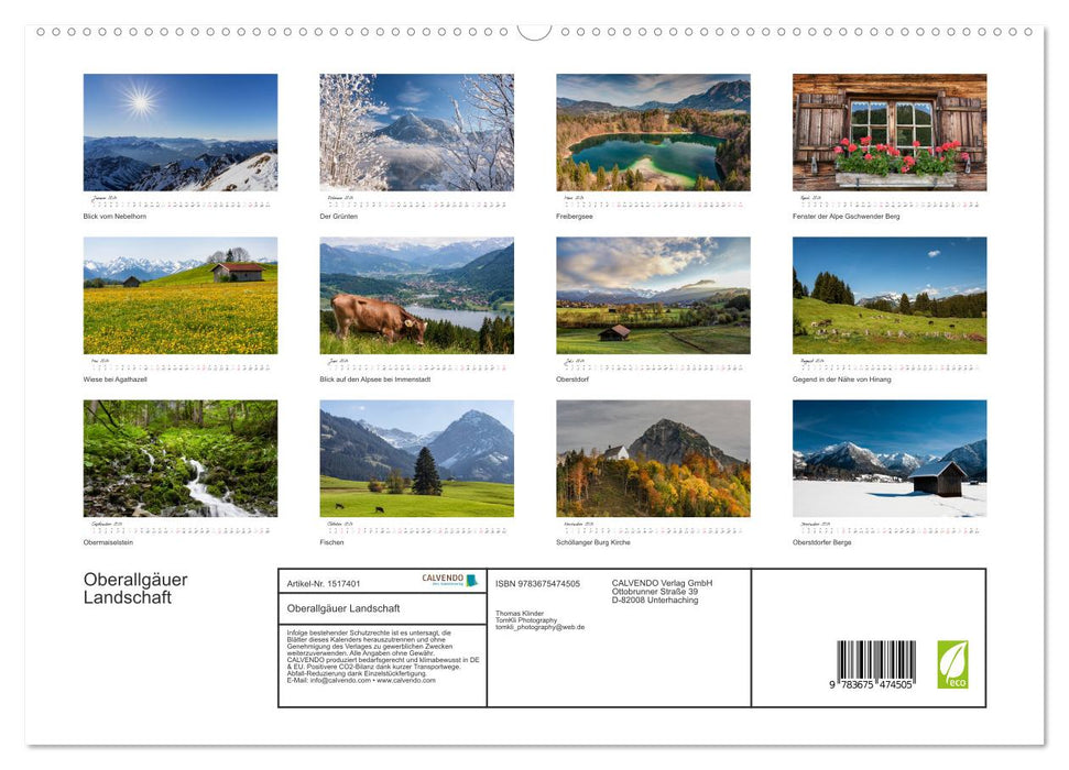 Oberallgäuer Landschaft (CALVENDO Premium Wandkalender 2024)