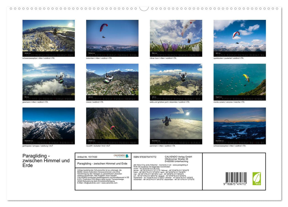 Paragliding - zwischen Himmel und Erde (CALVENDO Premium Wandkalender 2024)
