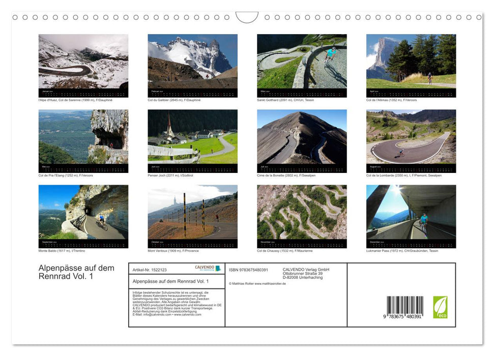 Alpenpässe auf dem Rennrad Vol. 1 (CALVENDO Wandkalender 2024)