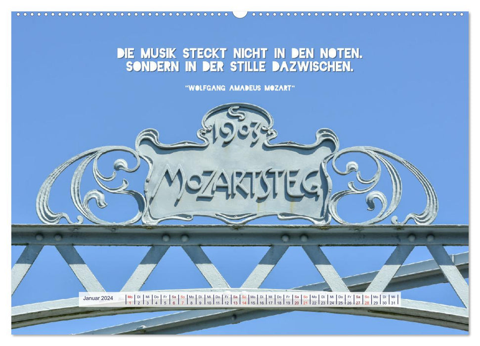 Salzburg, die romantische Stadt mit Zitaten von Wolfgang Amadeus Mozart (CALVENDO Wandkalender 2024)