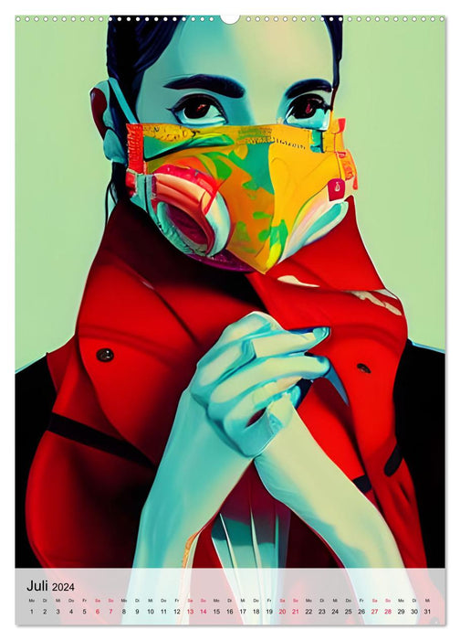 Maskerade - farbenfrohe Mund-Nase-Bedeckungen (CALVENDO Premium Wandkalender 2024)
