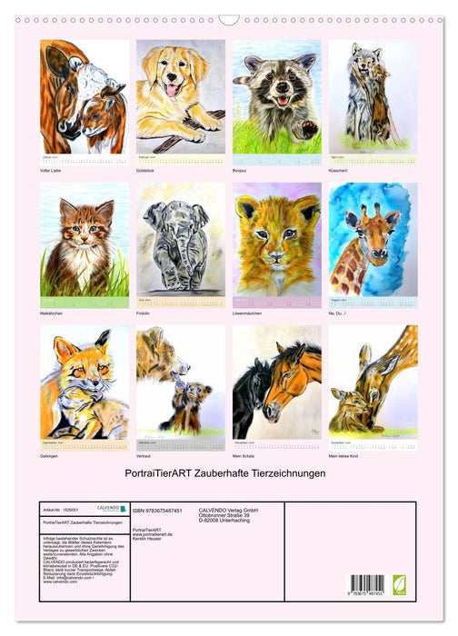 PortraiTierART Zauberhafte Tierzeichnungen (CALVENDO Wandkalender 2024)