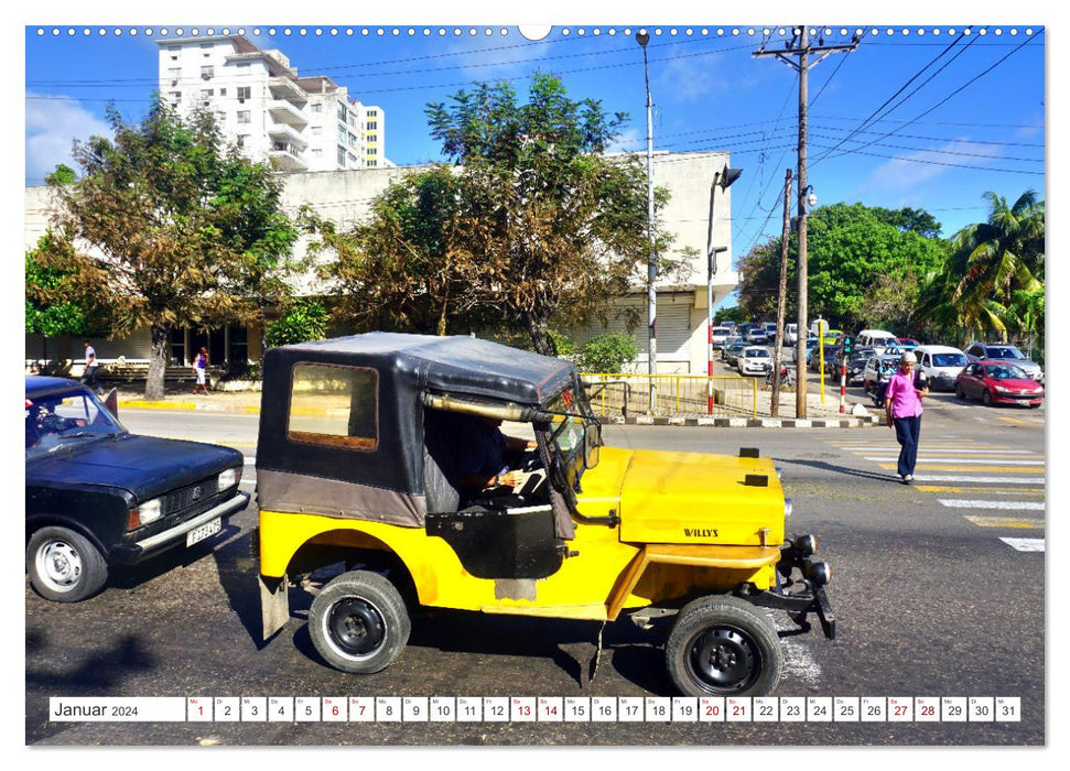 Willys Jeep - Eine amerikanische Legende auf Kuba (CALVENDO Wandkalender 2024)