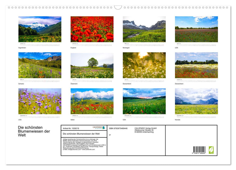 The most beautiful flower meadows in the world (CALVENDO wall calendar 2024) 