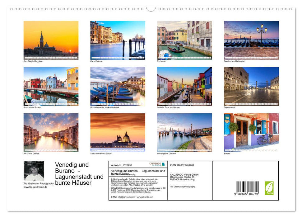 Venedig und Burano - Lagunenstadt und bunte Häuser (CALVENDO Premium Wandkalender 2024)