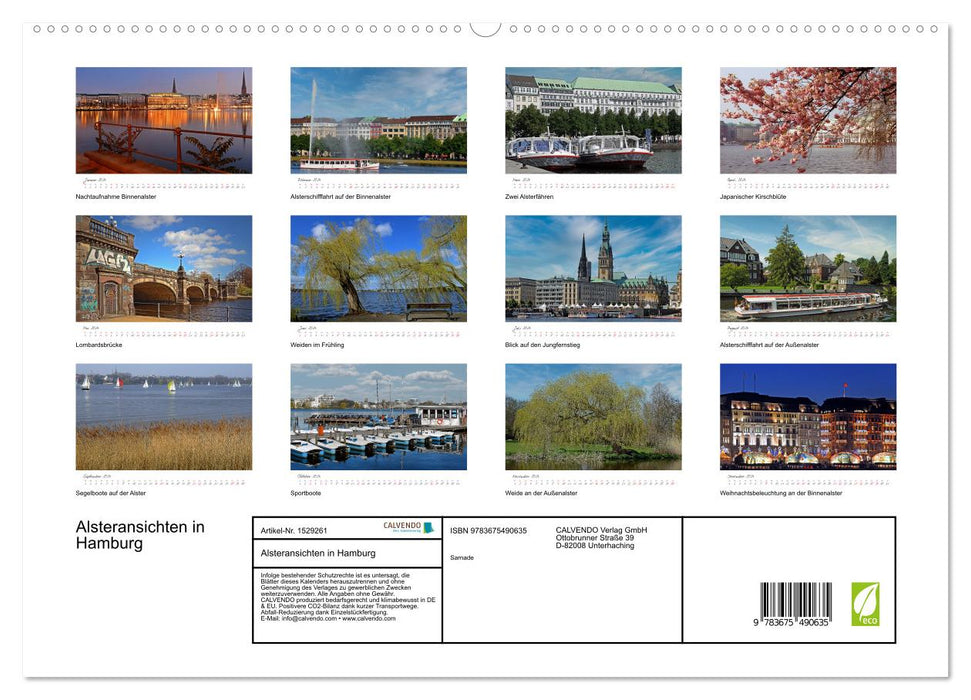 Vues de l'Alster à Hambourg (Calvendo Premium Wall Calendar 2024) 