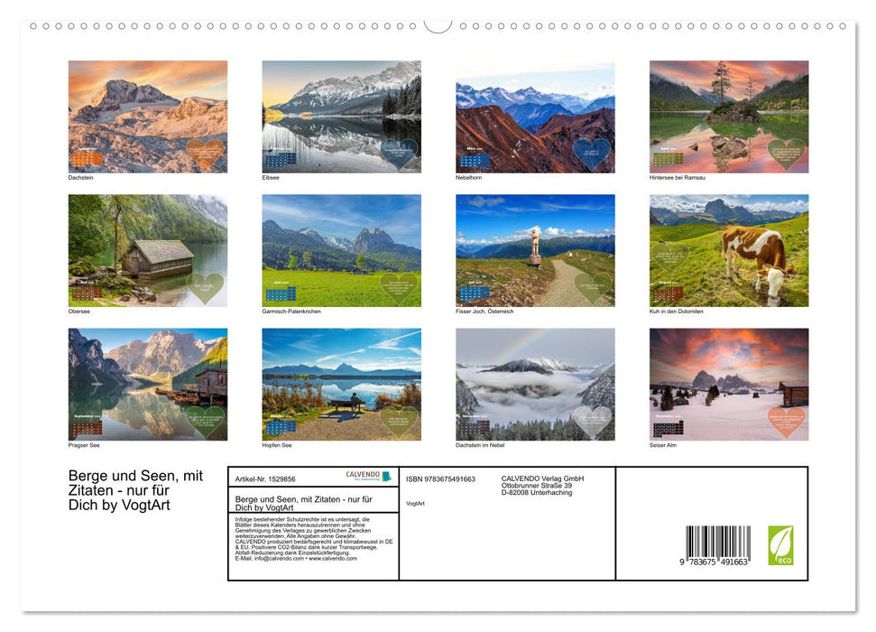 Berge und Seen, mit Zitaten - nur für Dich by VogtArt (CALVENDO Premium Wandkalender 2024)