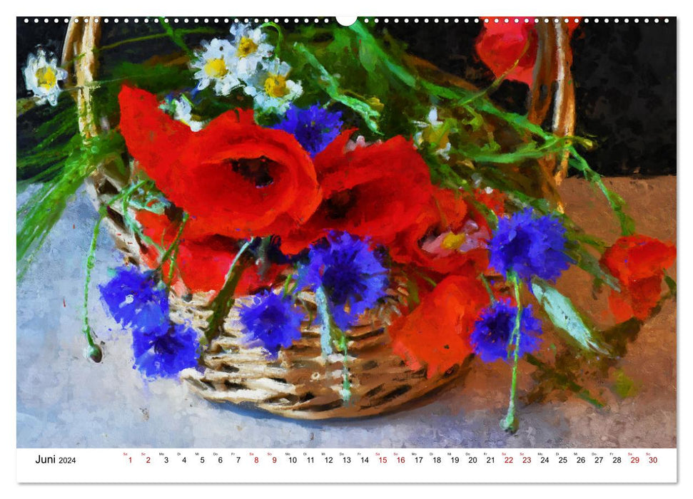 Bunte Mohnblumen - Impressionen der Mohnblüte in Acrylfarbe (CALVENDO Wandkalender 2024)