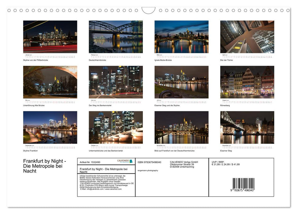 Frankfurt by Night - The metropolis at night (CALVENDO wall calendar 2024) 