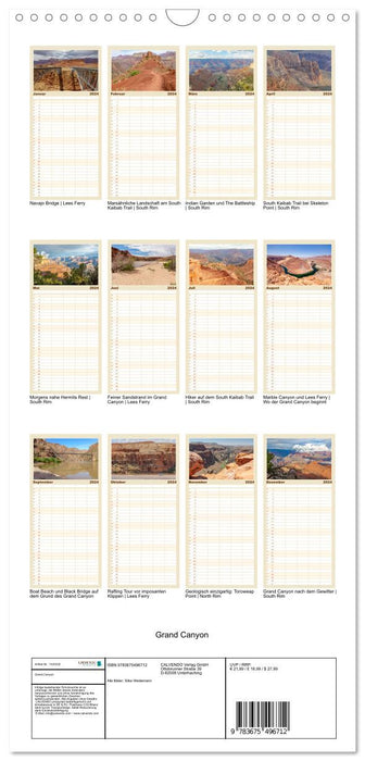 Grand Canyon - Perspectives d'une gorge extraordinaire (Agenda familial CALVENDO 2024) 