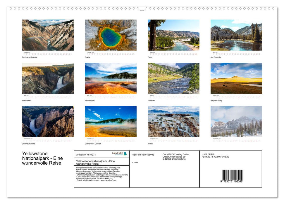 Yellowstone Nationalpark - Eine wundervolle Reise. (CALVENDO Wandkalender 2024)