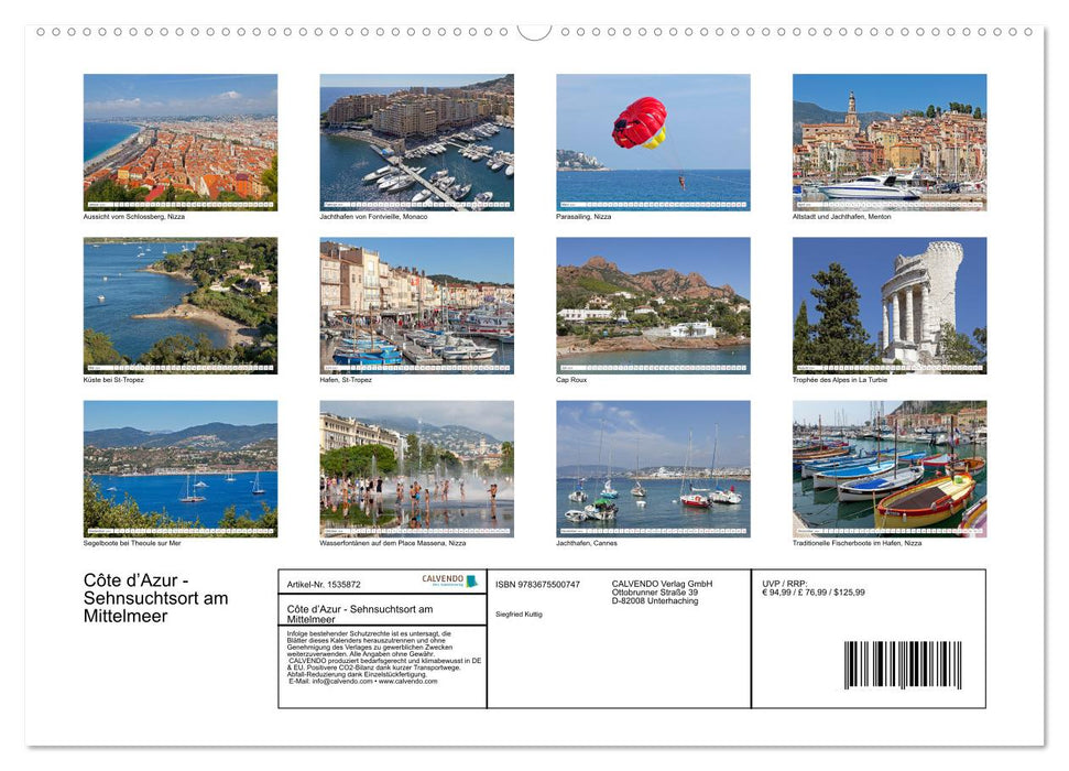 Côte d'Azur - place of longing on the Mediterranean (CALVENDO Premium Wall Calendar 2024) 