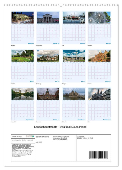 Landeshauptstädte - Zwölfmal Deutschland (CALVENDO Premium Wandkalender 2024)