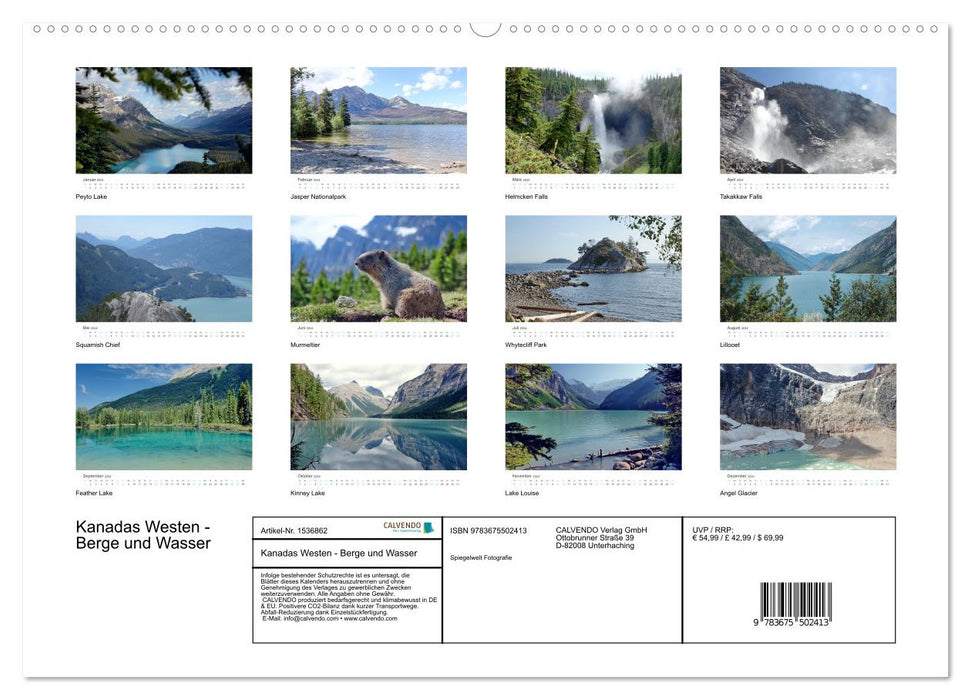 Canada's West - Mountains and Water (CALVENDO Wall Calendar 2024) 