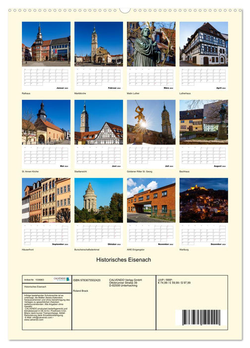 Eisenach historique (Calvendo Premium Calendrier mural 2024) 