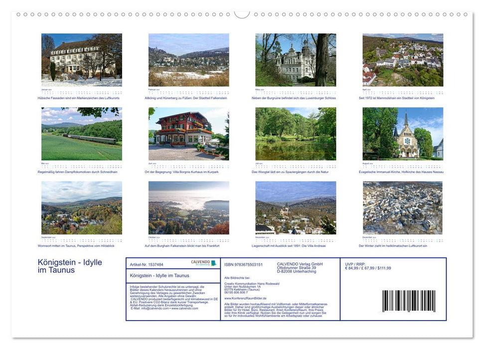 Königstein - Idyll in the Taunus (CALVENDO Premium Wall Calendar 2024) 