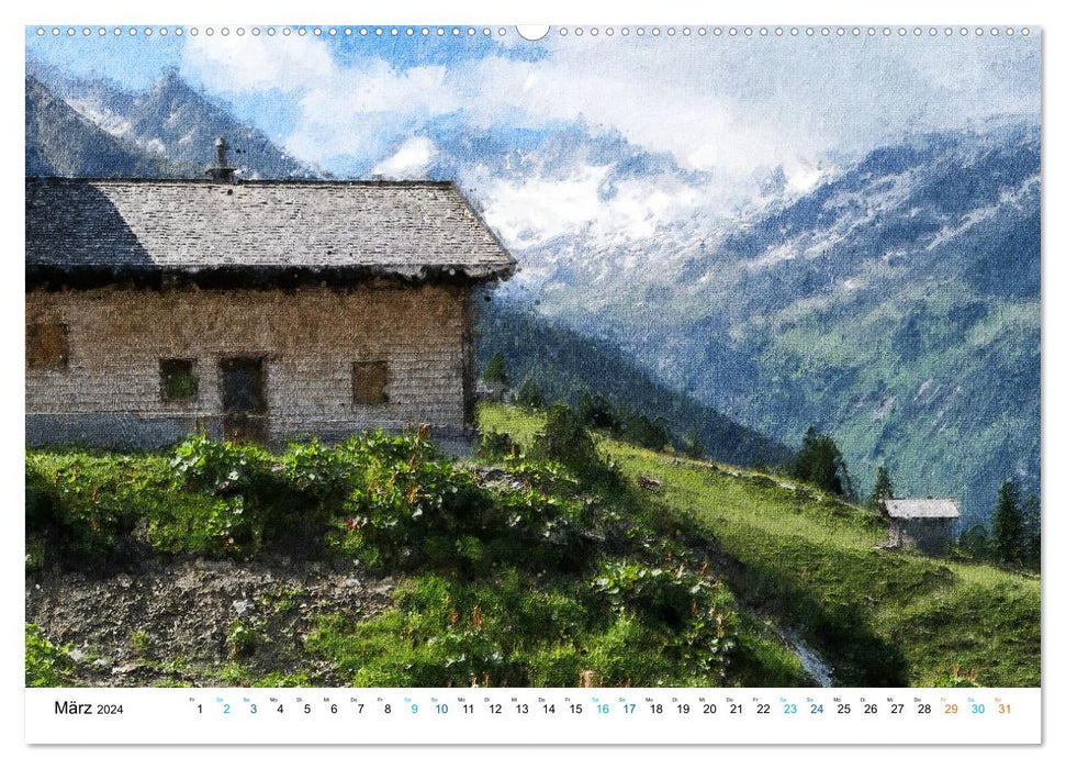 Alpine Bergwelt Tirol - Illustriert in den schönsten Farben (CALVENDO Wandkalender 2024)